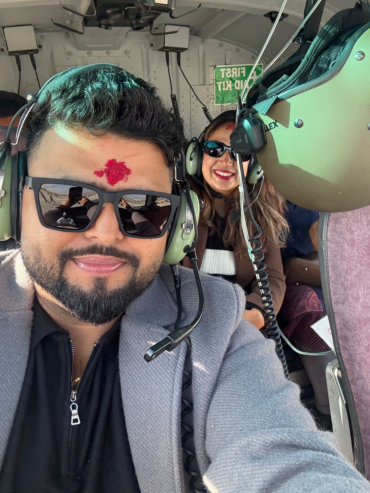 Helicopter selfie with clients
